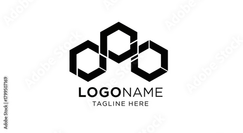 Abstract geometric logo design featuring interconnected hexagonal shapes in minimalist black and