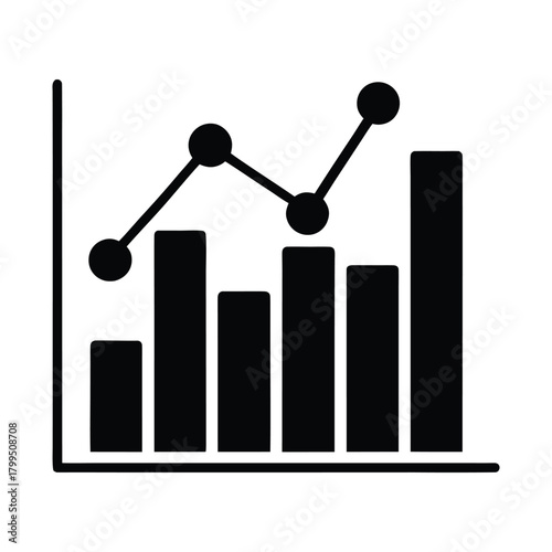 Infographic Bar Chart with Line Graph Overlay - Data Visualization Depiction for Business Analysis and Statistical Reporting