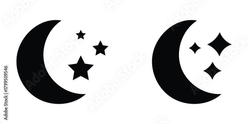 Crescent Moon and Stars Icons Set for Night Sky Design