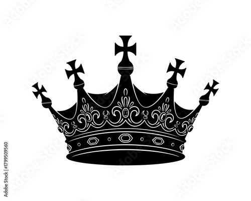 Intricate black crown silhouette, a versatile vector illustration for design projects, symbolizing royalty, power, and timeless elegance