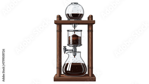 Coffee siphons brewing coffee set against a white background