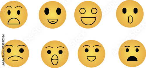 Set of emogy smiley icons,emoji collection. set of yellow face smiles