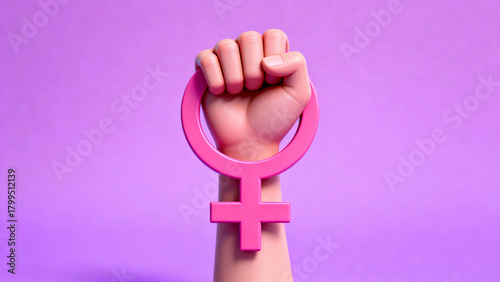 Clenched fist as a symbol of feminist struggle with female symbol. International Day for the Elimination of Violence against Women. November 25. Feminism.