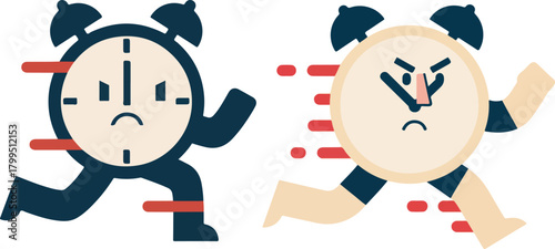 Stressed Clock Running Out of Time Flat Vector Illustration