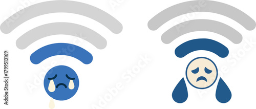 Crying Wi-Fi Signal Weak Connection Cartoon Flat Vector Illustration