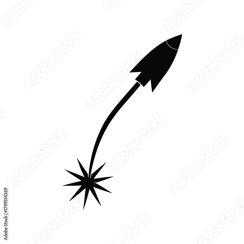 Stylized rocket lifting off from a starburst, symbolizing the concept of innovation, new project launches, and ambitious progress towards future success