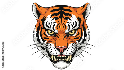 Fierce tiger face with orange and black stripes yellow eyes