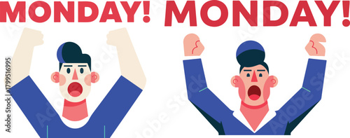 Character Shouting MONDAY Block Letters Cartoon Illustration