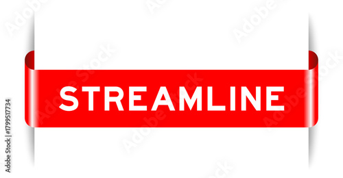 Red color inserted label banner with word streamline on white background
