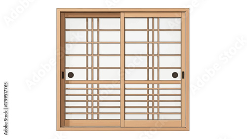 Japanese Shoji sliding door with wooden frame and grid pattern