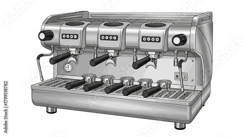 Multigroup espresso machine with portafilters and steam wand