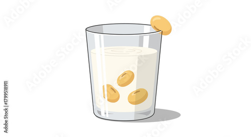 Refreshing glass of plant-based soy milk with soybeans, a nutritious and healthy dairy-free alternative beverage isolated on a white background
