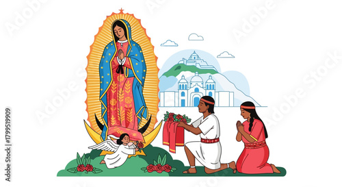 Indigenous faithful offer prayers and reverence to the celestial apparition of Our Lady, a profound symbol of spiritual devotion and cultural identity
