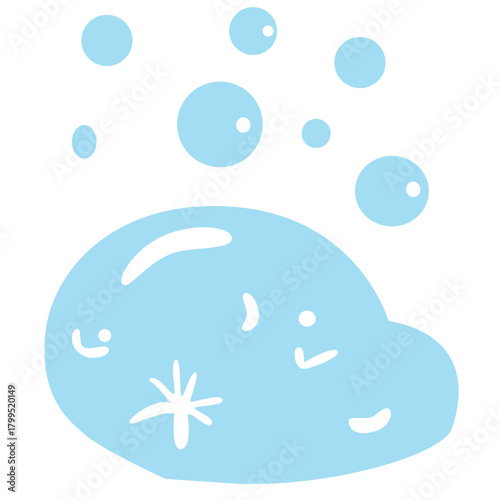 Blue bubbly spill on floor, ideal for teaching cleaning, accident response, or sanitation in children’s education.