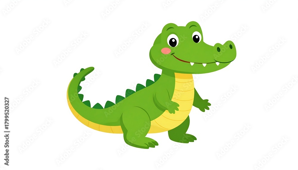 Obraz premium Cheerful, cartoon alligator, vibrant green, smiling