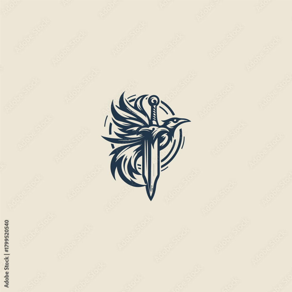 Naklejka premium Raven Sword Logo Template