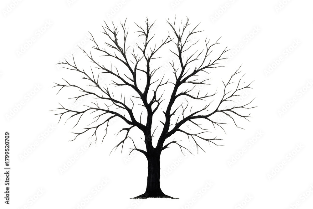 Fototapeta premium Bare tree silhouette with many branches on transparent background, symbolizing winter, nature, and organic elements