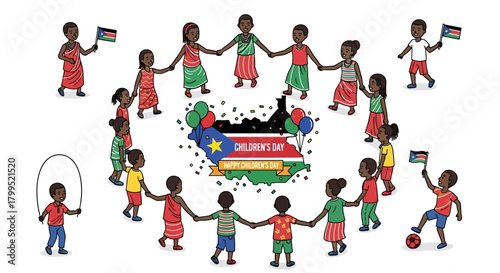 Heartfelt illustration depicting a global community of diverse children, fostering unity, peace, and hopeful celebration for a brighter future