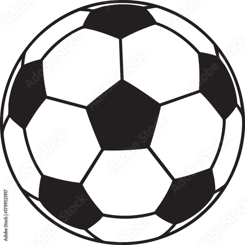 Classic black and white soccer ball silhouette isolated on transparent background