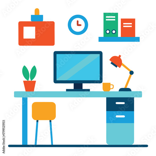 Remote Home Office Workspace on White Background