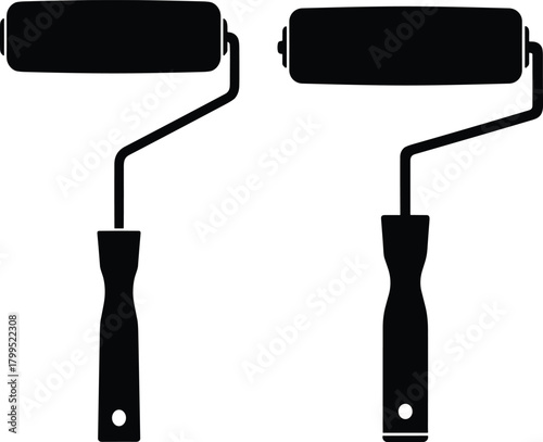 Paint roller silhouette illustration, DIY home renovation tool icon for painting walls, construction, repair, handyman equipment and hardware store design