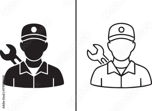 Mechanic icon silhouette and outline isolated on transparent background