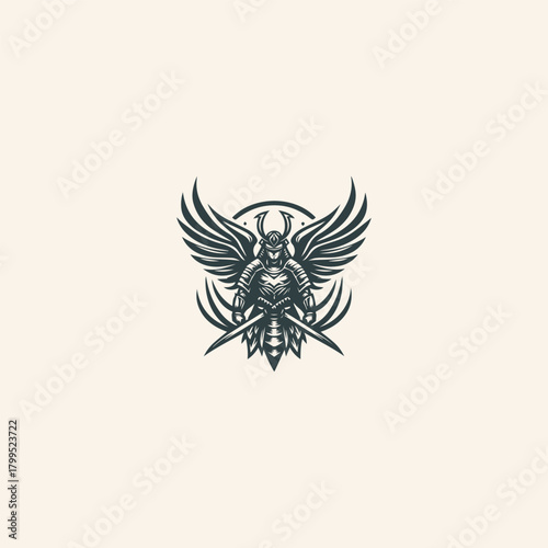 Winged Samurai Ninja Vector Logo