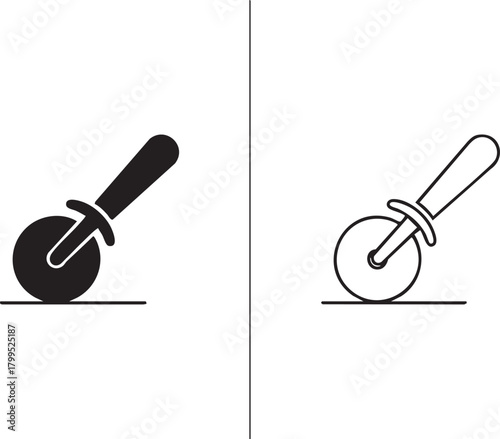 Pizza cutter silhouette and outline isolated on transparent background