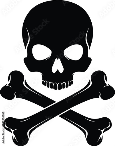 Skull and crossbones silhouette vector icon, toxic danger symbol illustration for warning sign, pirate flag, hazardous substance and caution label