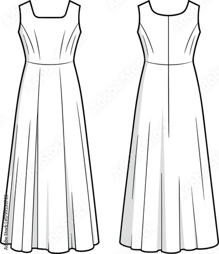 white dress fashion design front and back clip art preview