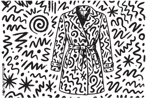abstract hand drawn ink doodles fashion coat elements background