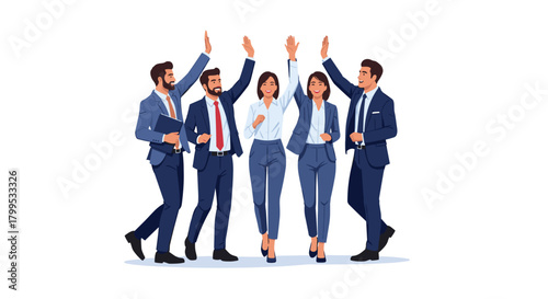 Dynamic team celebrating success with high fives in modern office, embodying collaboration and achievement, ideal for business and teamwork concepts