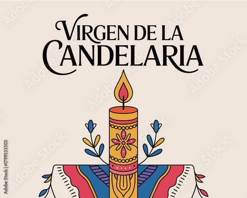 Virgen de la Candelaria with Candle and Floral Design