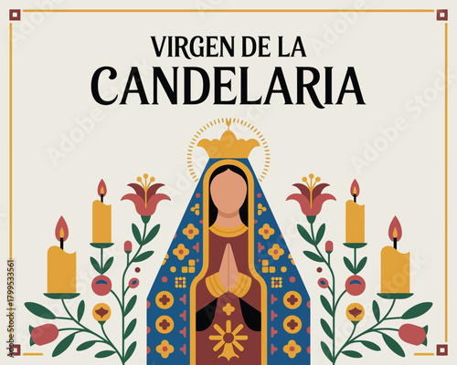 Virgen de la Candelaria with Traditional Candles and Floral Design