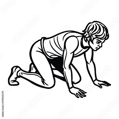 Silhouette of a person crawling isolated on a white background