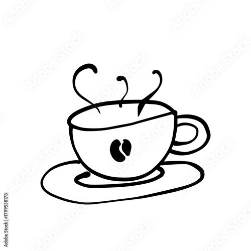 Primitive children's doodles of a cup, a hot coffee mug. Vector graphics.