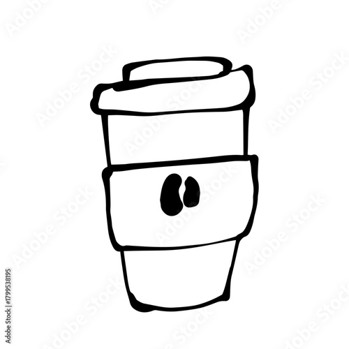 Primitive children's doodles of a cup, a hot coffee mug. Vector graphics.