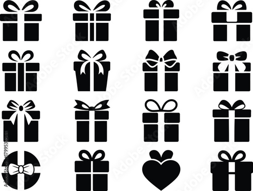 Gift Boxes and Presents Icons Set. Birthday, Celebration, and Christmas Symbols