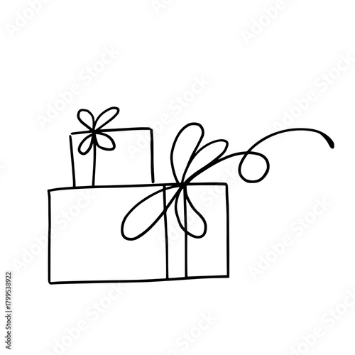 Simple, primitive doodles, gift box outlines, gifts. Vector graphics.