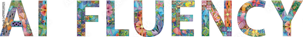 Fototapeta premium Words AI FLUENCY. Vector zentangle object for decoration