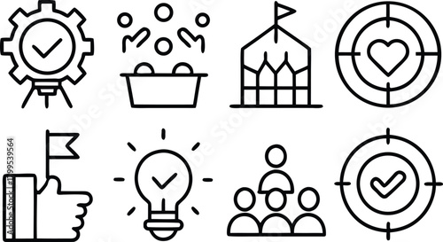 Set of 8 business and success concept line icons