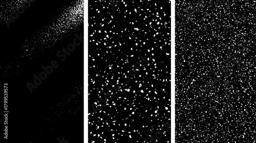 Grunge texture overlay in white on a black background. Simple vector illustration set for various design projects.