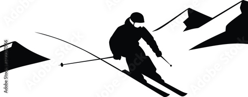 Silhouette of Skier on Snowy Mountain Slope