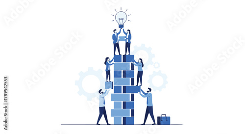 Dynamic team building innovative solutions together toward a bright idea, showing unity and collaborative growth for business success