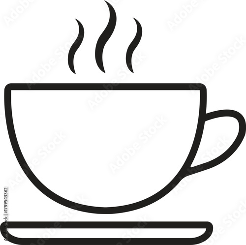 Steaming Hot Coffee or Tea Cup Vector Icon - Morning Drink, Break & Cafe Symbol