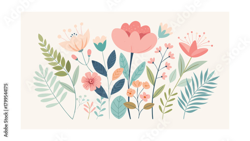 Assorted Pink and Peach Flowers with Green Leaves and Berries floral pink flowers