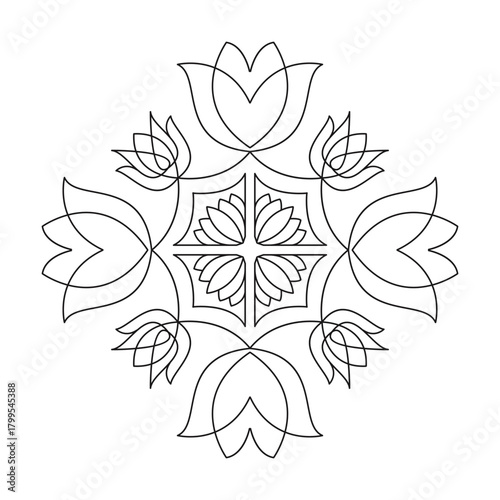 Mandala made of flower symmetry coloring book page