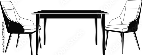 Modern dining table and chairs silhouette vector, interior furniture design illustration for kitchen, home decor, restaurant and cafe seating