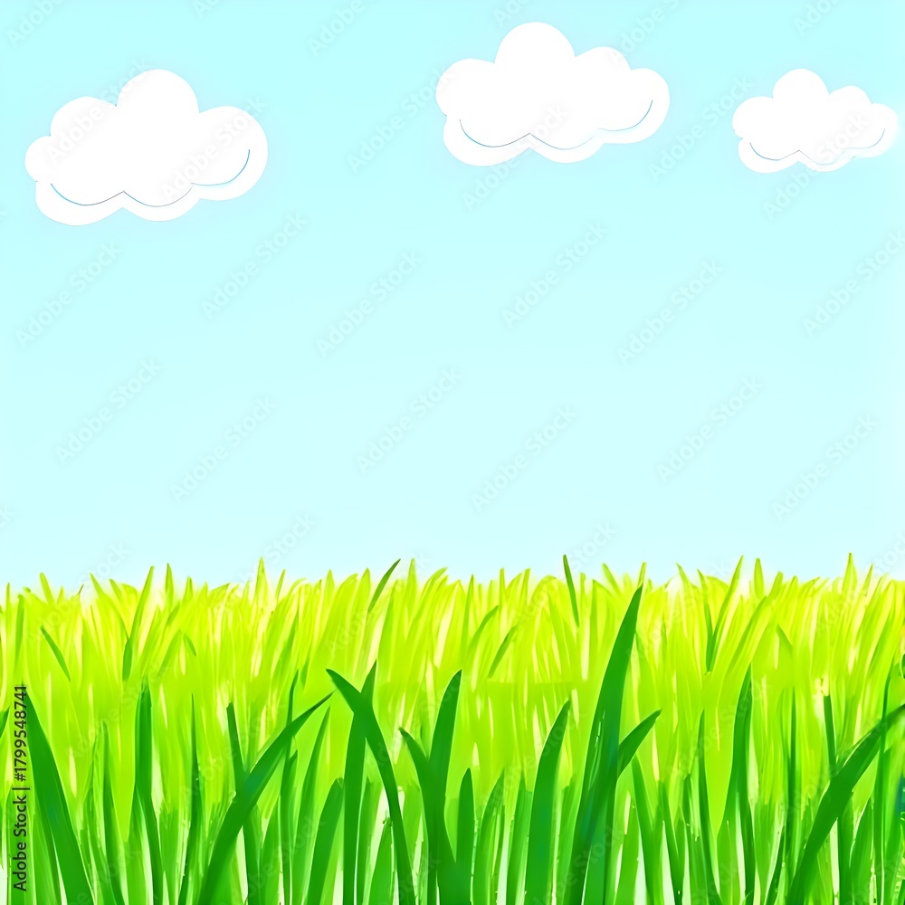 Fototapeta premium 하늘 동산 잔디밭 크레파스 그림 일러스트 Sky Garden Lawn Crayons Illustration