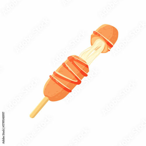 Vector illustration of corndog with ketchup topping and Mozarella melt inside